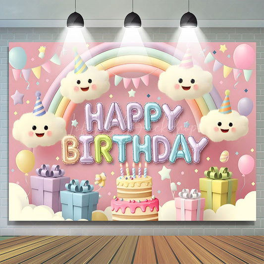 Lofaris Cartoon Cute Clouds Rainbow Cake Birthday Backdrop