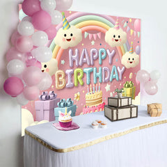 Lofaris Cartoon Cute Clouds Rainbow Cake Birthday Backdrop