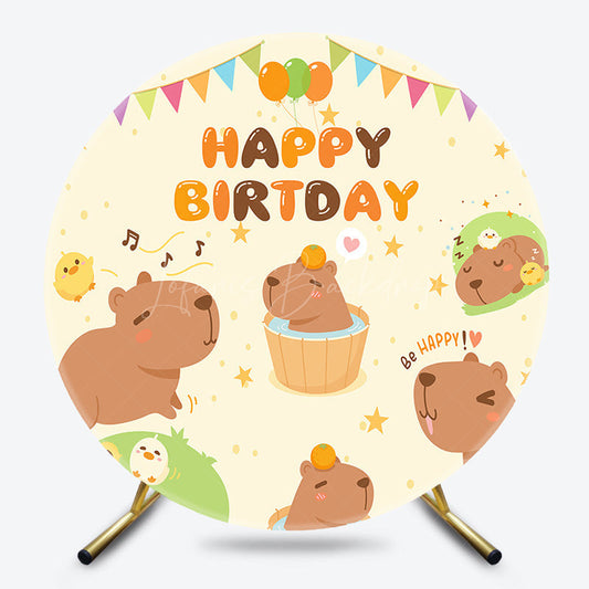 Lofaris Cartoon Cute Kapibala Round Happy Birthday Backdrop