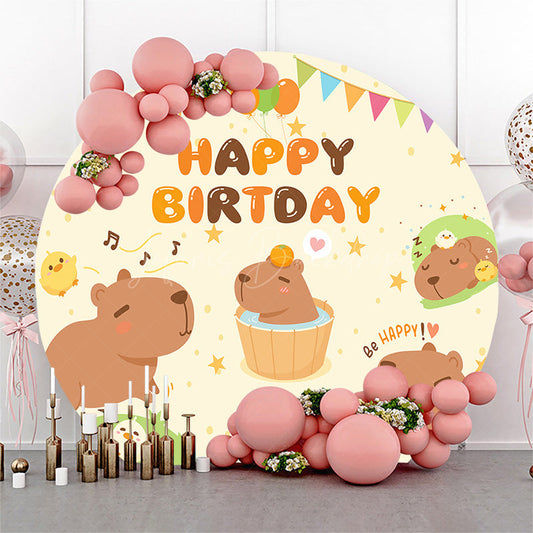 Lofaris Cartoon Cute Kapibala Round Happy Birthday Backdrop