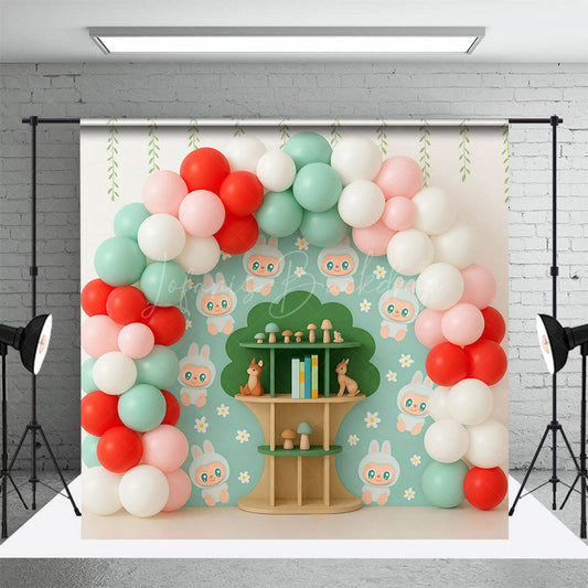 Lofaris Cartoon Doll Treehouse Boho Balloon Cake Smash Backdrop