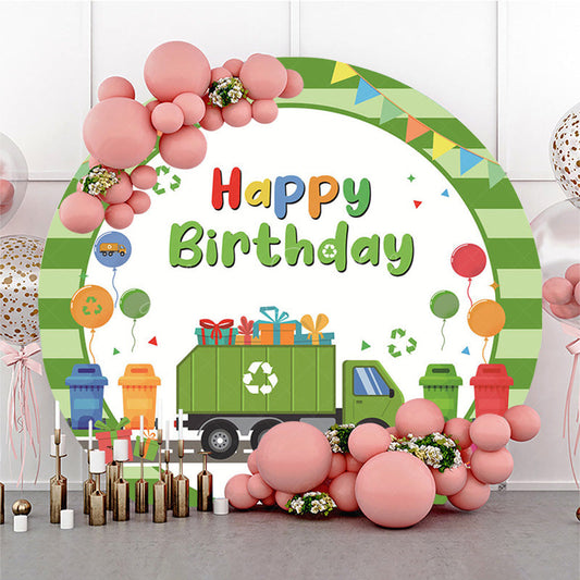 Lofaris Cartoon Eco Car Balloons Round Birthday Backdrop