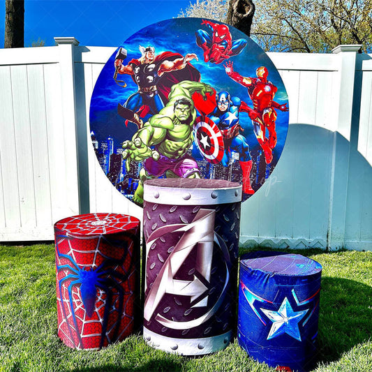 Lofaris Cartoon Film Celebration Boy Birthday Round Backdrop Kit