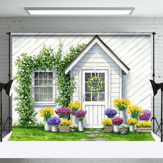 Lofaris Cartoon Floral Plants House Spring Fresh Backdrop