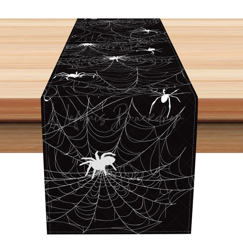 Lofaris Cartoon Halloween Table Runner with Black and White Spider Web for Kids Spooky Party Decorations