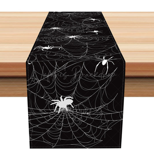 Lofaris Cartoon Halloween Table Runner with Black and White Spider Web for Kids Spooky Party Decorations