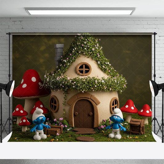 Lofaris Cartoon Mushroom House Elf Cute Cake Smash Backdrop