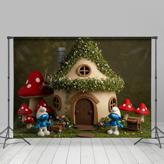 Lofaris Cartoon Mushroom House Elf Cute Cake Smash Backdrop