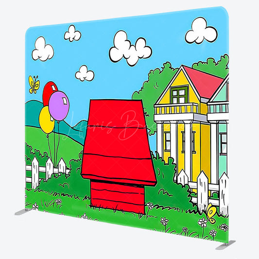 Lofaris Cartoon Outdoor Red House Grass Pillow Case Backdrop