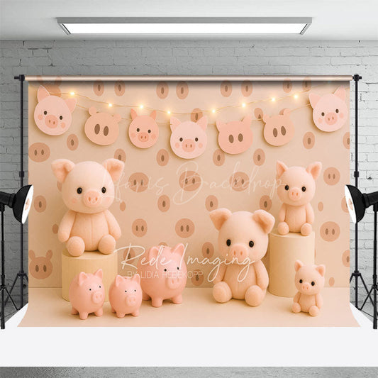 Lofaris Cartoon Pigs Lightings Sweet Cake Smash Backdrop