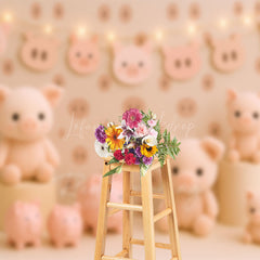Lofaris Cartoon Pigs Lightings Sweet Cake Smash Backdrop