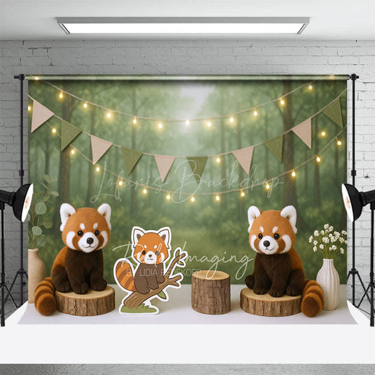 Lofaris Cartoon Raccoon Forest Jungle Cake Smash Backdrop