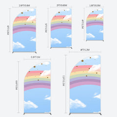 Lofaris Cartoon Rainbow Blue Sky Glitter Stars Half Moon Arch Backdrop