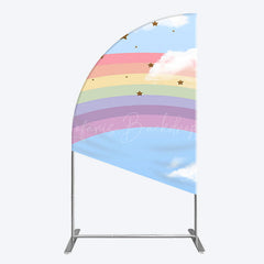 Lofaris Cartoon Rainbow Blue Sky Glitter Stars Half Moon Arch Backdrop