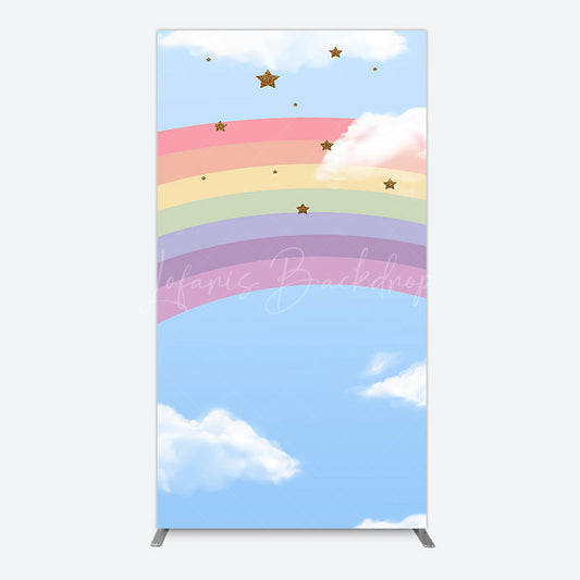 Lofaris Cartoon Rainbow Blue Sky Glitter Stars Rectangle Backdrop