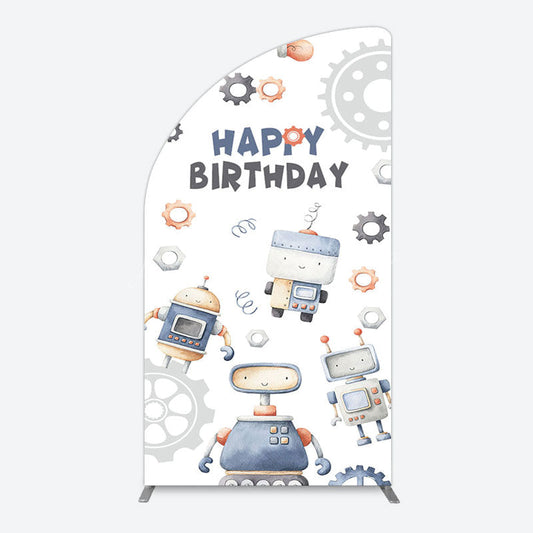 Lofaris Cartoon Robot Lovely Happy Birthday Half Moon Arch Backdrop