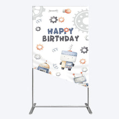 Lofaris Cartoon Robot Lovely Happy Birthday Rectangle Backdrop