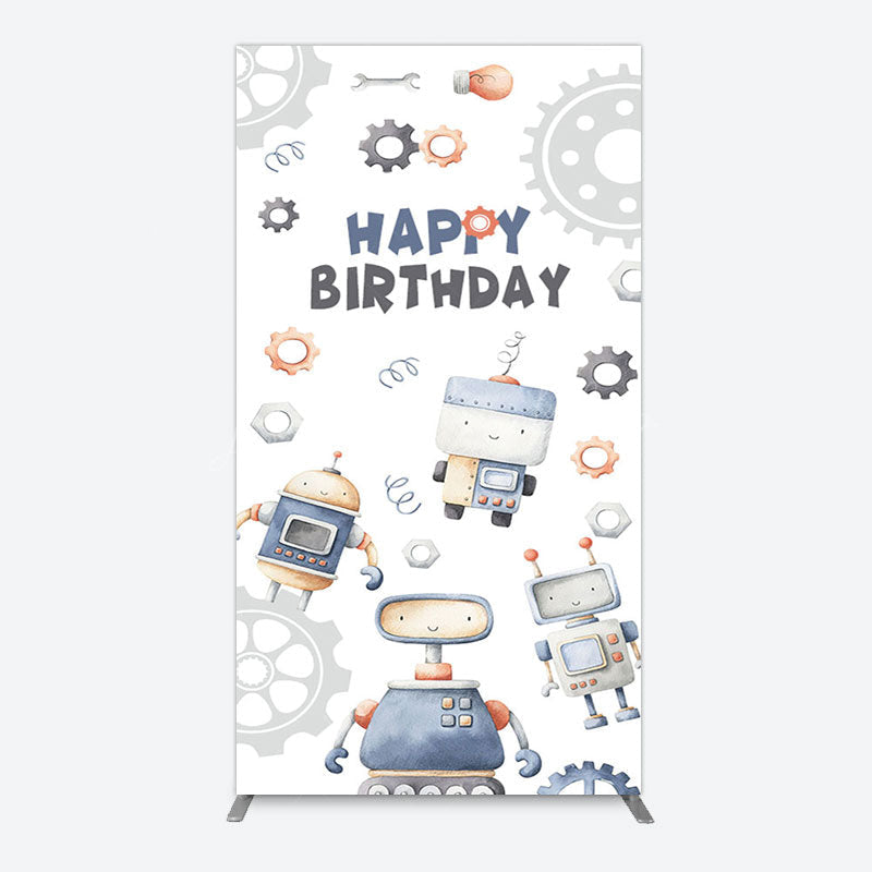 Lofaris Cartoon Robot Lovely Happy Birthday Rectangle Backdrop