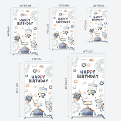 Lofaris Cartoon Robot Lovely Happy Birthday Rectangle Backdrop