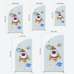 Lofaris Cartoon Starry Sky Rocket Birthday Half Moon Arch Backdrop