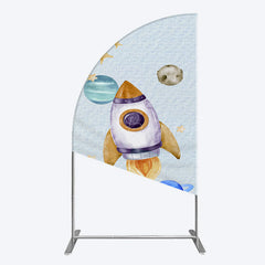 Lofaris Cartoon Starry Sky Rocket Birthday Half Moon Arch Backdrop