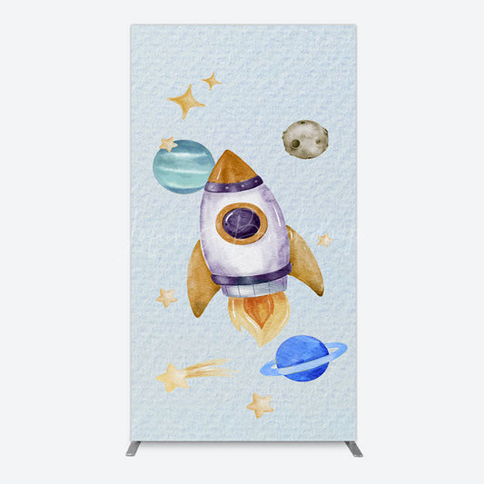 Lofaris Cartoon Starry Sky Rocket Birthday Rectangle Backdrop