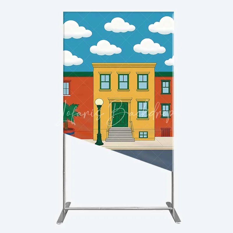 Lofaris Cartoon Street and House Rectangle Backdrop Neighborhood Building Photography Background