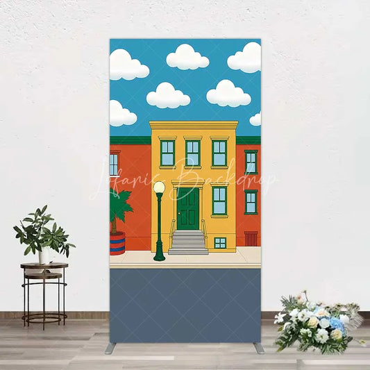 Lofaris Cartoon Street and House Rectangle Backdrop Neighborhood Building Photography Background
