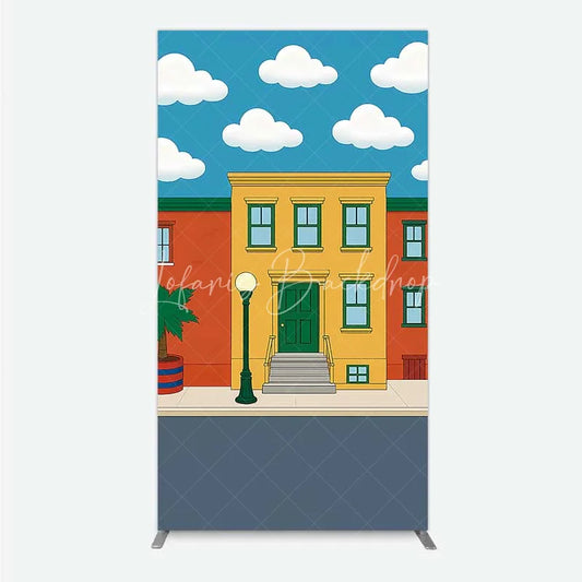 Lofaris Cartoon Street and House Rectangle Backdrop Neighborhood Building Photography Background