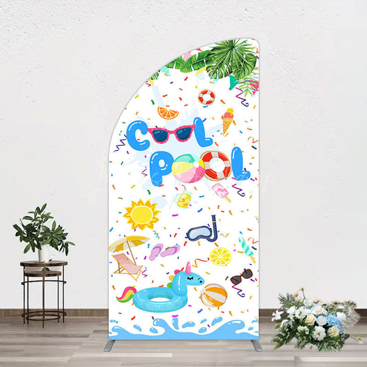 Lofaris Cartoon Summer Pool Party Birthday Half Moon Arch Backdrop