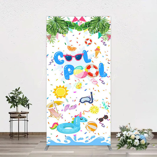 Lofaris Cartoon Summer Pool Party Birthday Rectangle Backdrop
