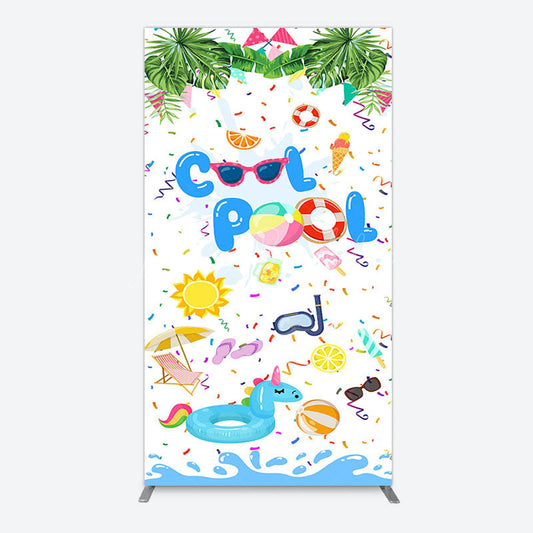 Lofaris Cartoon Summer Pool Party Birthday Rectangle Backdrop