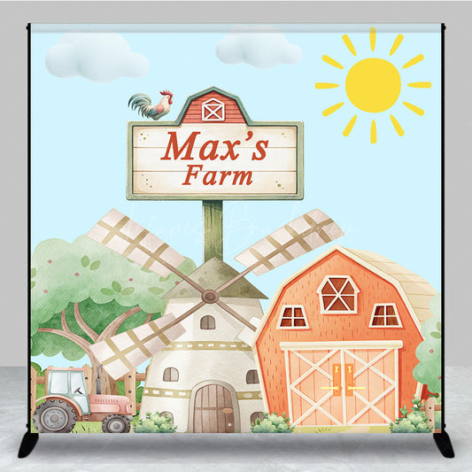 Lofaris Cartoon Sunny Windmill Farm Custom Birthday Backdrop