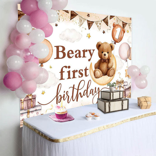 Lofaris Cartoon Sweet Teddy Beary First Birthday Backdrop