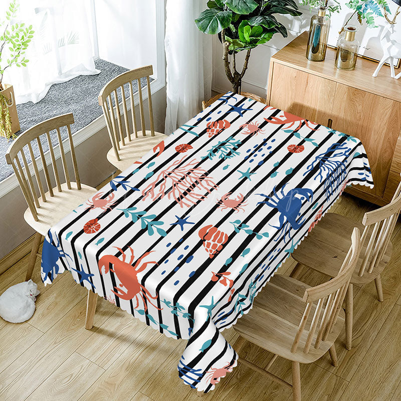 Lofaris Cartoon Under The Sea Rectangle Tablecloth with Stripes for Kids Ocean Themed Birthday Party Decorations