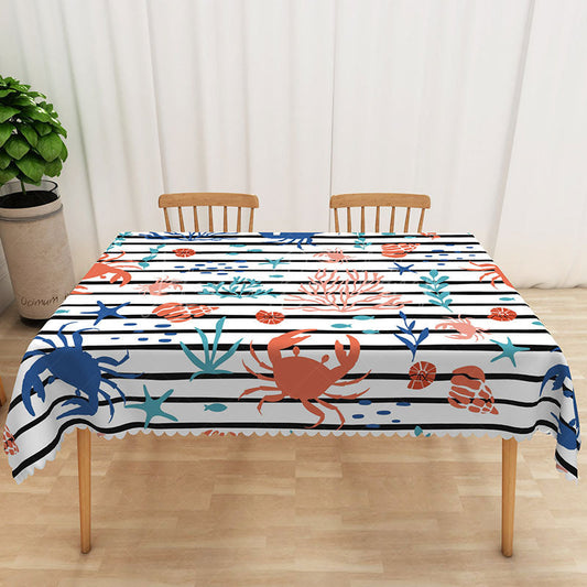 Lofaris Cartoon Under The Sea Rectangle Tablecloth with Stripes for Kids Ocean Themed Birthday Party Decorations