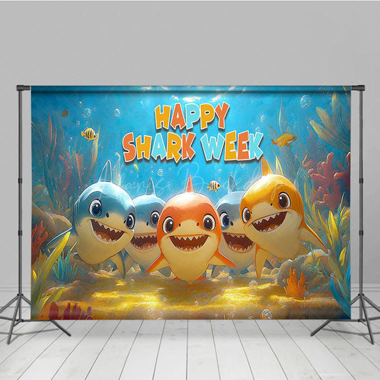 Lofaris Cartoon Undersea World Happy Shark Week Backdrop