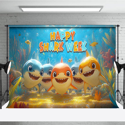Lofaris Cartoon Undersea World Happy Shark Week Backdrop