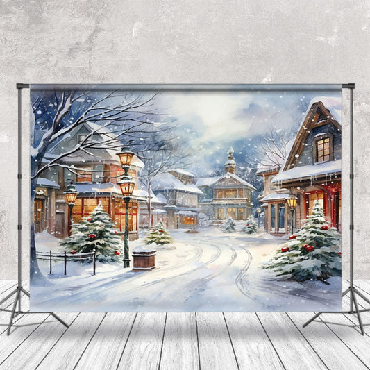 Lofaris Cartoon Winter Outdoor Town Snow Scene Backdrop