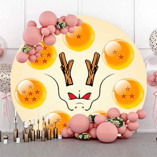 Lofaris Cartoon Yellow Balls Dragon Round Birthday Backdrop