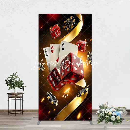 Lofaris Casino Night Poker Theme Rectangle Arch Backdrop Red Dice and Aces Playing Cards Las Vegas Celebration Decor