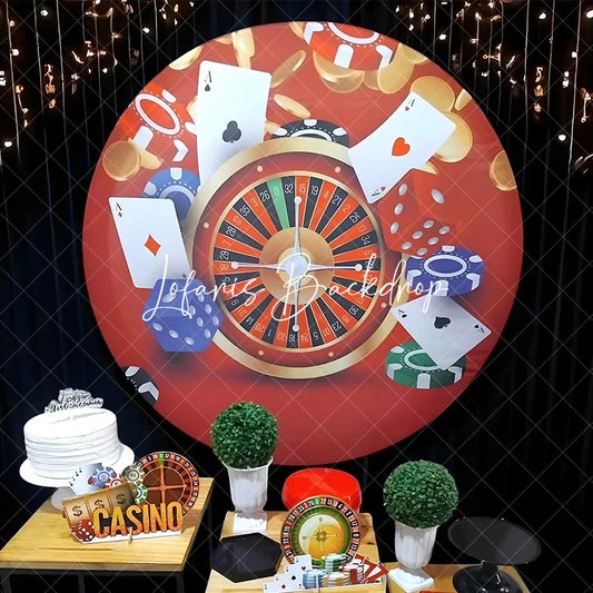 Lofaris Casino Night Round Backdrop for Birthday Party Las Vegas Poker and Roulette Theme Adult Game Decor