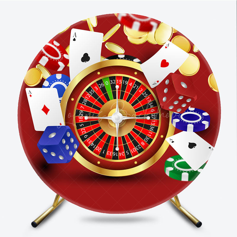 Lofaris Casino Night Round Backdrop for Birthday Party Las Vegas Poker and Roulette Theme Adult Game Decor