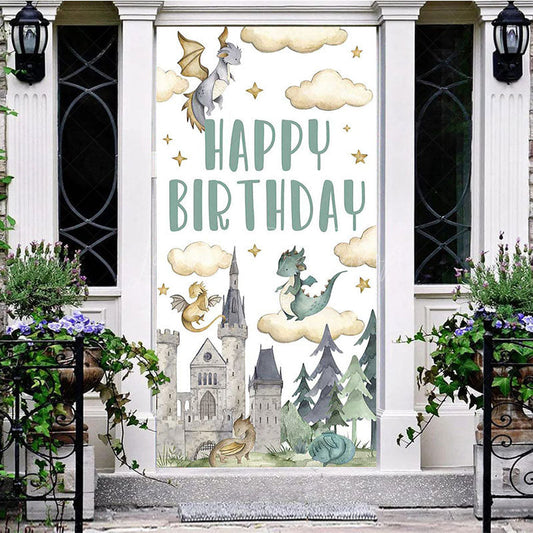 Lofaris Castle Baby Dragon Cloud Stars Birthday Door Cover