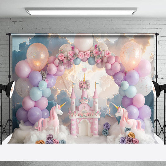 Lofaris Castle Unicorn Paradise Balloon Photography Backdrop