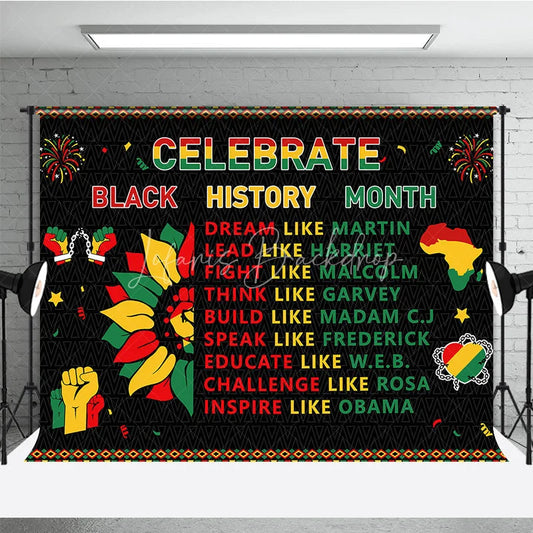 Lofaris Celebrate Black History Month Backdrop Dream Lead and Inspire Leaders List Background Pan-African Heritage Party Decor