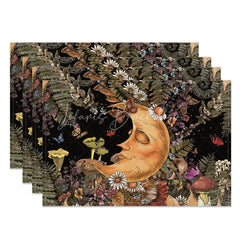 Lofaris Celestial Moon Sleeping Among Flowers Set of 4 Placemats for Whimsical and Dreamy Boho Kitchen Decor