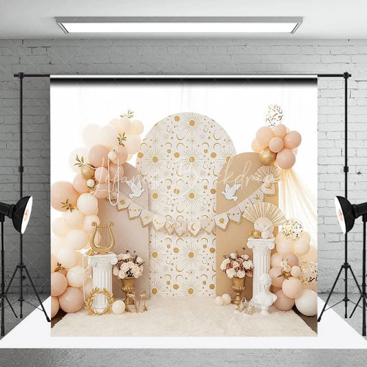Lofaris Celestial Sun and Moon Arch Backdrop White Dove Greek Column for Birthday Party