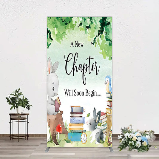 Lofaris Chapter Begin Bunny Books Baby Shower Rectangle Backdrop