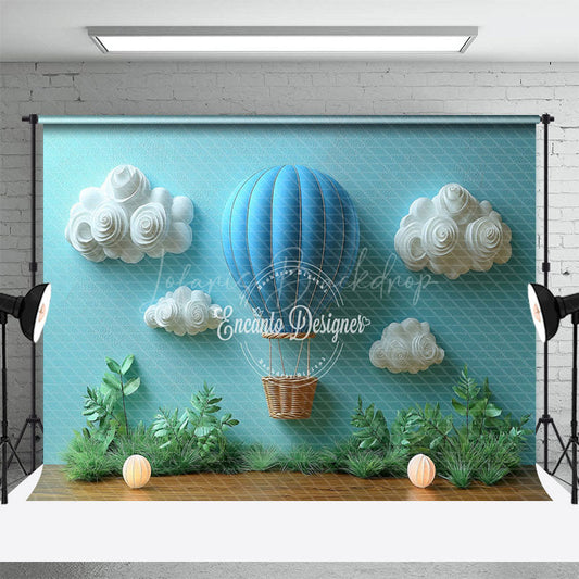 Lofaris Charming Blue Hot Air Balloon Birthday Backdrop